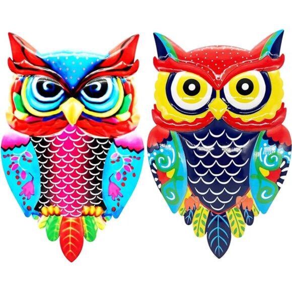 Metal Owl Wall Art Garden Decor for Outdoor  - Set of 2 - Picture 1 of 7